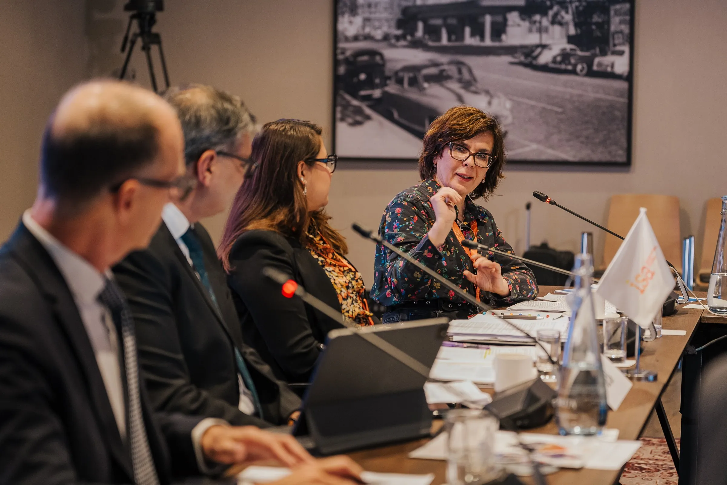 Participants talking around the conference table